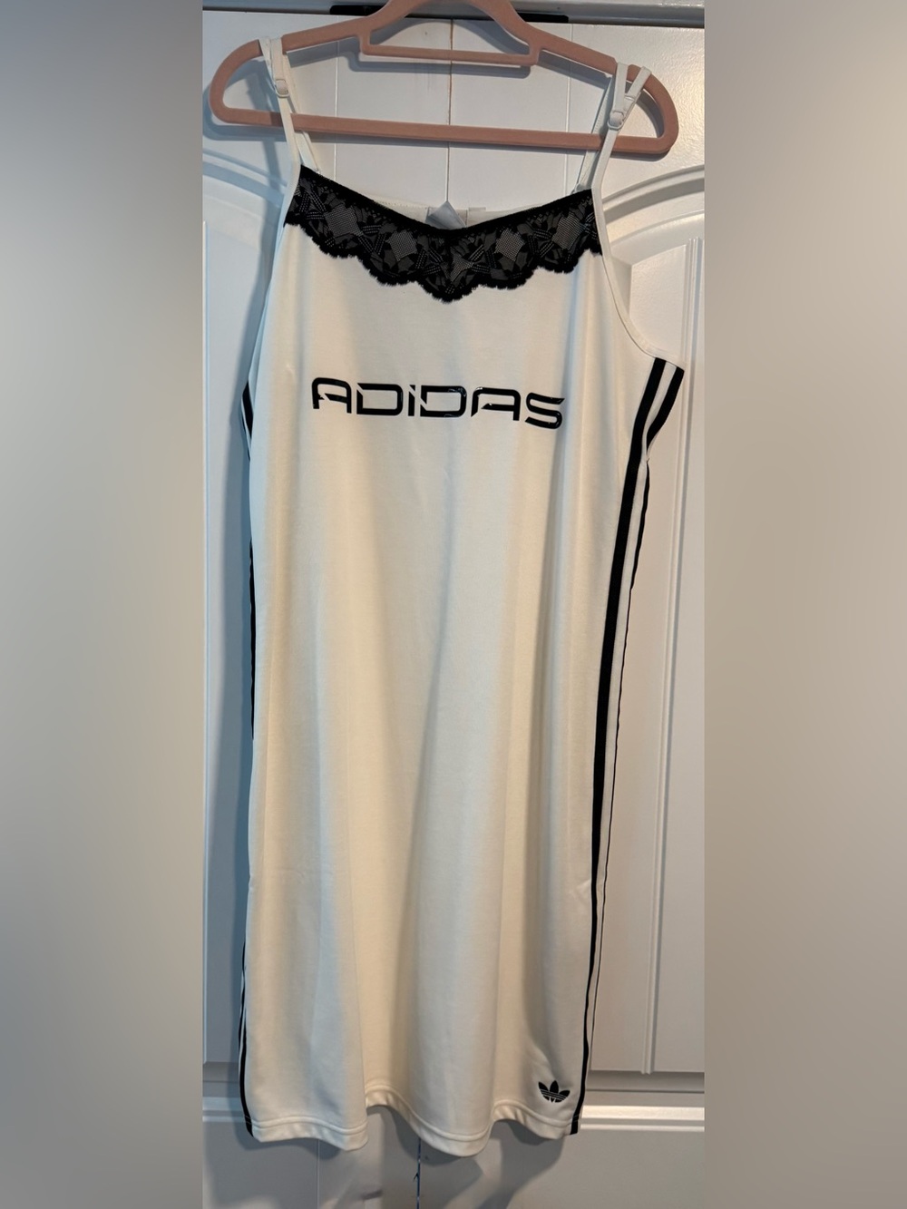 Adidas White Tank Bodycon Dress with Black Stripe & Lace Detail SZ L